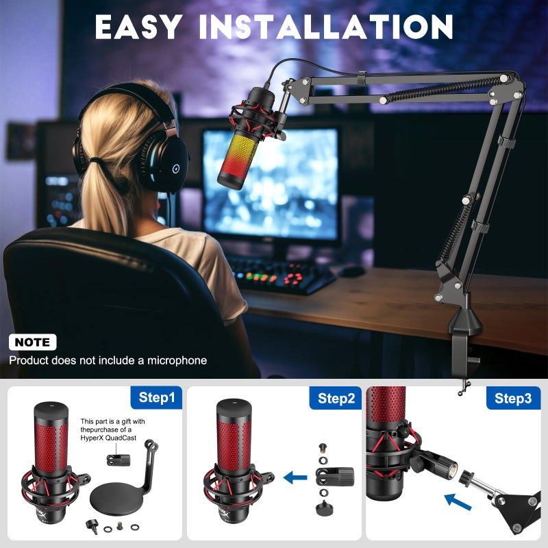 Aokeo Microphone Arm,Aokeo AK-35 Microphone Desk Stand-Microphone Suspension Boom Scissor Arm Stand For Blue Yeti,Blue Snowball iCE,QuadCast,Elgato - Image 2